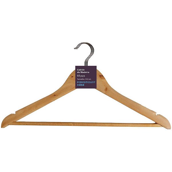 Cabide madeira 44,5cm. c/03unid. - paramount (kit)