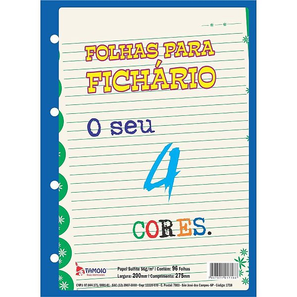 Bloco para fichario universit. decorado 4 cores 96 folhas - tamoio (pct.c/05)