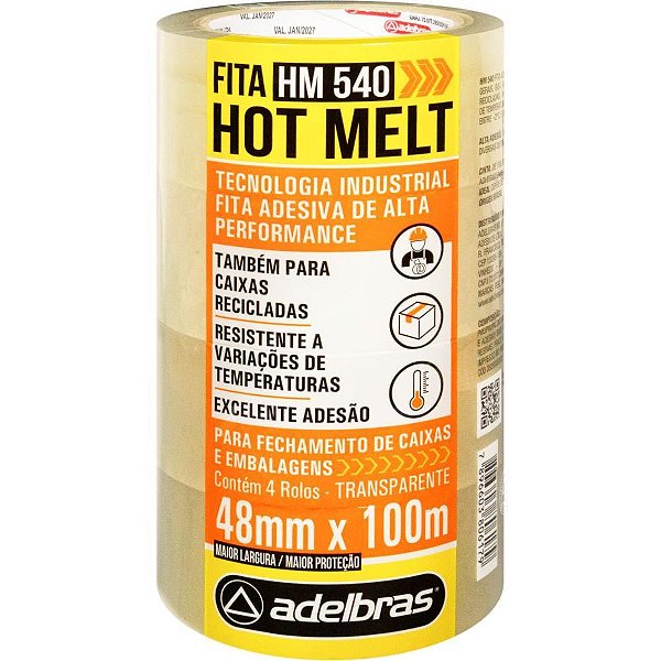 Fita para empacotamento hot melt 48x100m transparente - adelbras (pct.c/04)