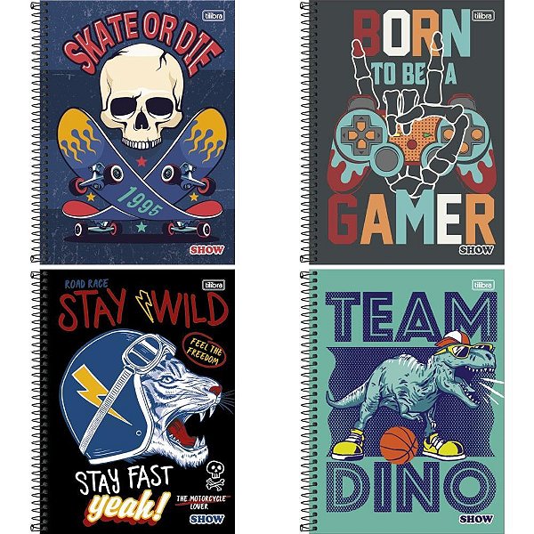 Caderno 01x1 capa dura show 80fls. masculino - tilibra (pct.c/04)