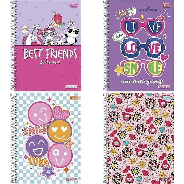 Caderno 01x1 capa dura show 80fls. feminino - tilibra (pct.c/04)