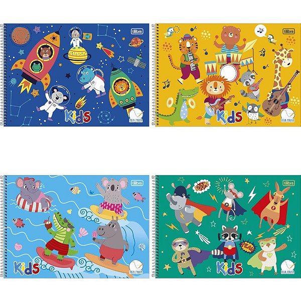 Caderno desenho univ capa dura kids meia pauta 40f esp mascul - tilibra (pct.c/04)