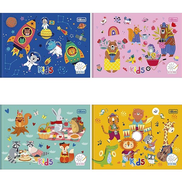 Caderno desenho 1/4 capa dura kids 40fls horiz. brochura - tilibra (pct.c/15)