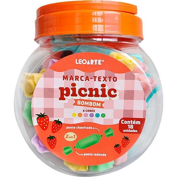 Caneta marca texto picnic bombom mini 2em1 6cores - leonora (pote-18)