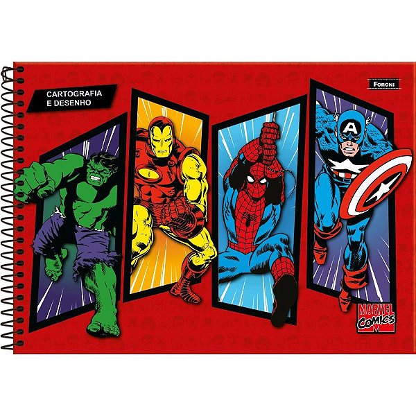 Caderno desenho univ capa dura marvel comics 80f - foroni (pct.c/05)
