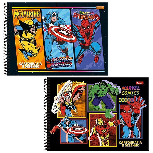 Caderno desenho univ capa dura marvel comics 80fls. - foroni (pct.c/05)