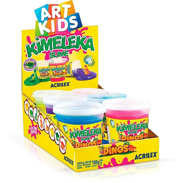 Slime kimeleka dinos 180g sortido - acrilex (cx.c/06)