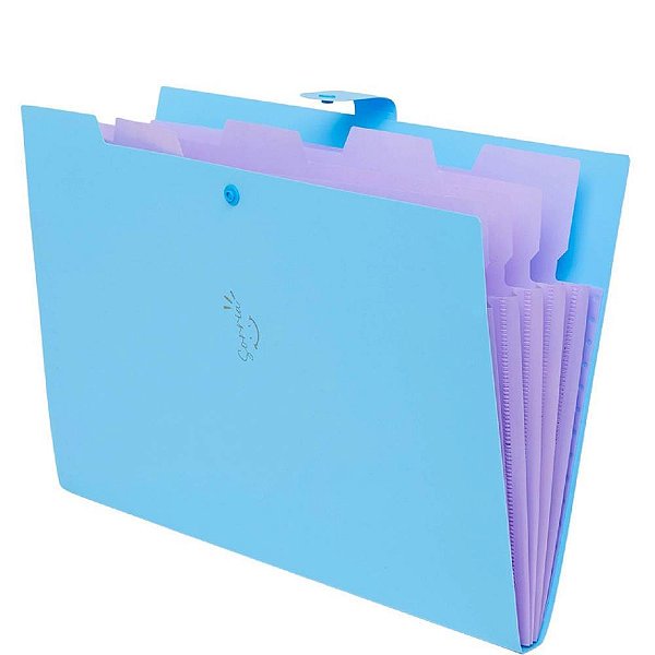Pasta sanfonada plastica a4 5 divisoes azul pastel - polibras (unidade)