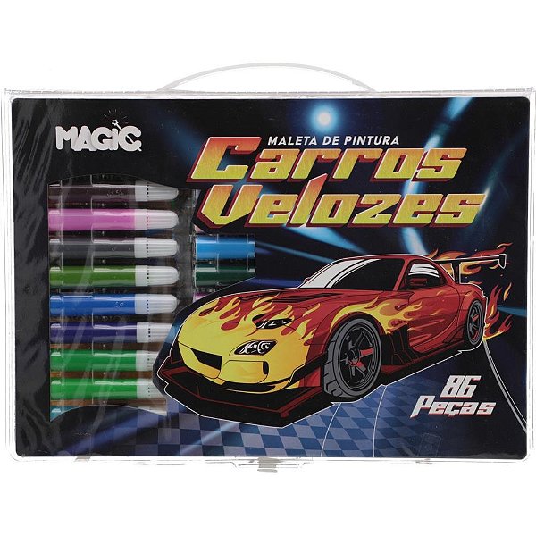 Maleta para pintura carros 86 pecas 30x21cm - magic kids (unidade)
