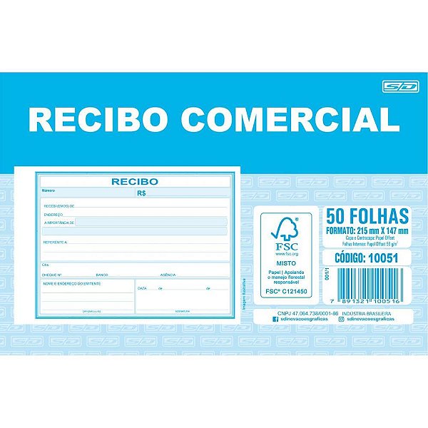 Impresso recibo comercial sem copia 50f grande - animativa (pct.c/20)