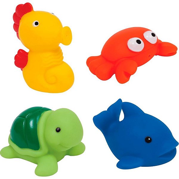 Brinquedo para bebe bichinhos p/banho mar c/4pcs - buba (pacote)