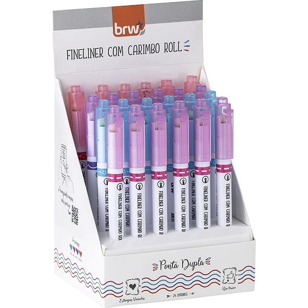 Caneta com ponta porosa fineliner 0.4mm c/carimbo 4cor - brw (dp.c/24)