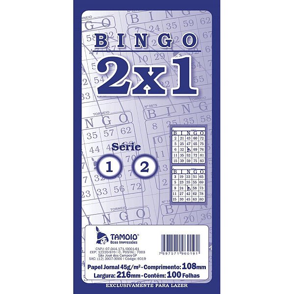 Bloco para bingo bingao jornal 2x1 100 folhas - tamoio (pct.c/12)