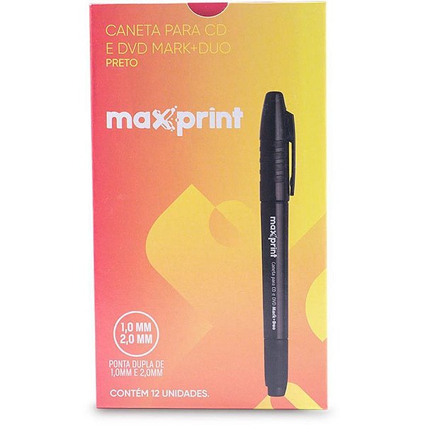 Caneta para cd 2.0mm preto duo 2.0 e 1.0 - maxprint (cx.c/12)