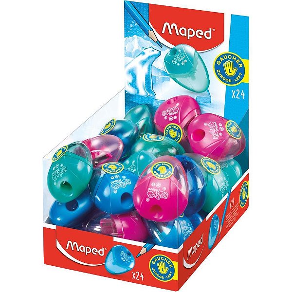 Apontador com deposito i-gloo p/canhoto 1 furo sort. - maped (dp.c/24)