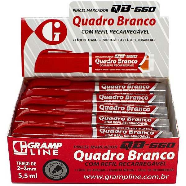 Pincel quadro branco qb550 recarregavel vermelho - gramp line (dp.c/10)