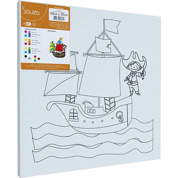 Tela para pintura riscada 30x30cm. barco - souza (pct.c/03)