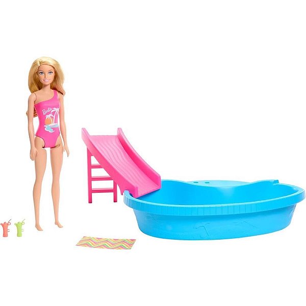 Barbie estate piscina glam com boneca loira - mattel (unidade)