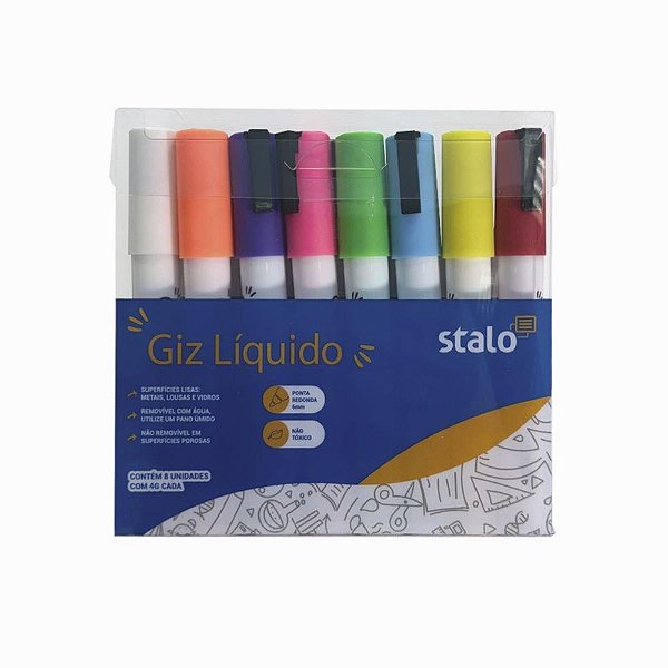 Giz liquido chalk marker 8 cores - stalo (estojo)