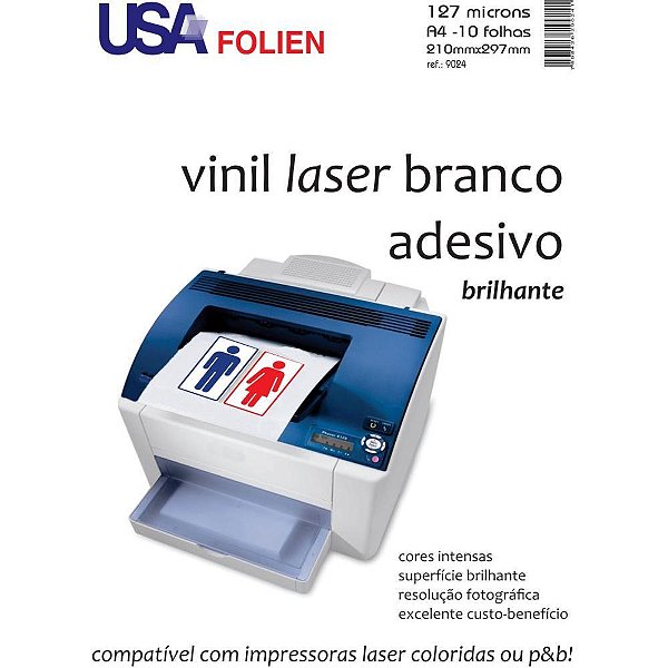 Vinil laser adesivo a4 branco brilho 127mc - usa folien (pct.c/10)