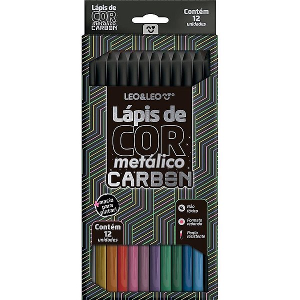 Lapis de cor redondo carbon line 12cores metalicas - leonora (pct.c/06)
