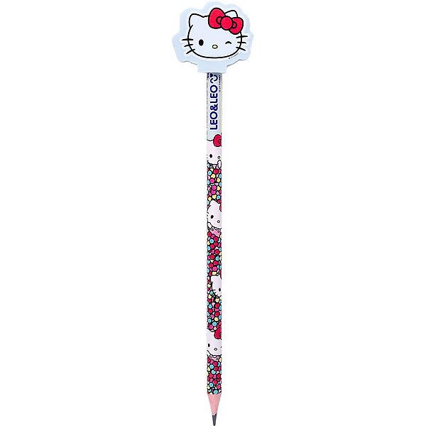 Lapis preto redondo decorado hello kitty c/borracha 4mod. - leonora (pote-30)