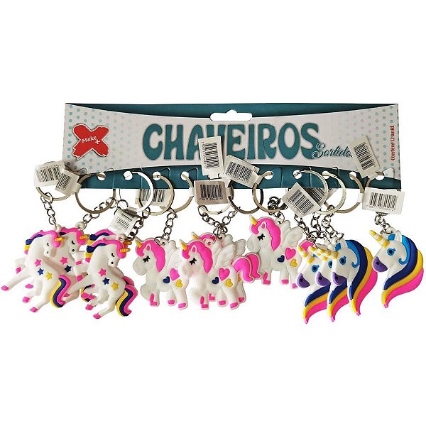 Chaveiro unicornio arco iris 4,5cm - make+ (bl.c/12)