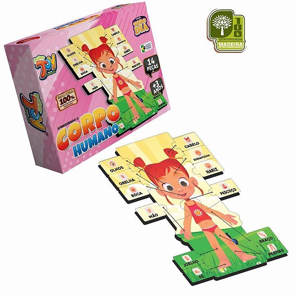 Quebra-cabeca madeira corpo humano rosa 14 pecas - papertoy (unidade)
