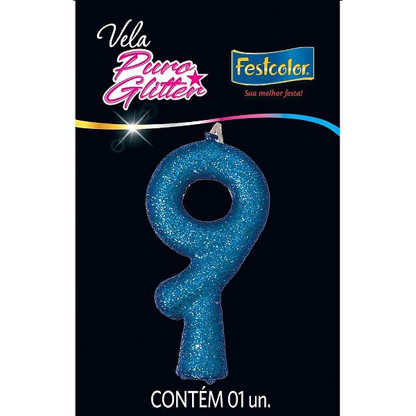 Vela para aniversario n.09 azul puro glitter - festcolor (cx.c/10)