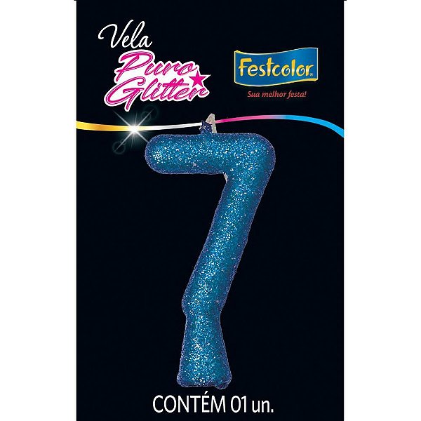 Vela para aniversario n.07 azul puro glitter - festcolor (cx.c/10)