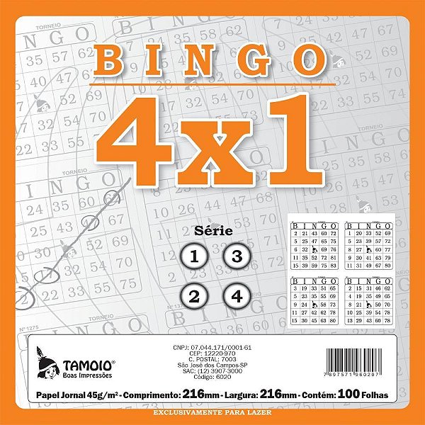 Bloco para bingo bingao jornal 4x1 100 folhas - tamoio (pct.c/06)