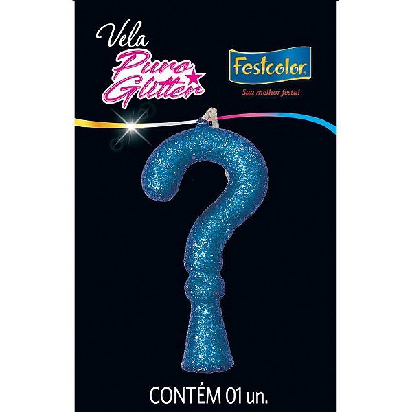 Vela para aniversario interrogacao puro glitter azul - festcolor (cx.c/10)