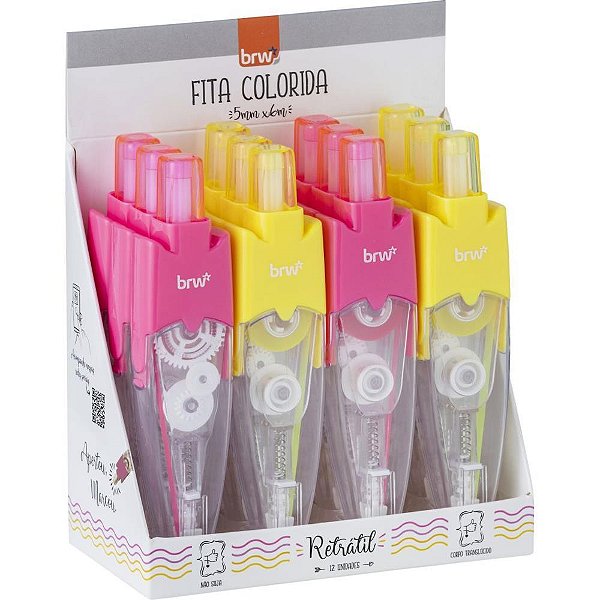 Caneta marca texto neon 5mmx6m amarelo e rosa - brw (dp.c/12)