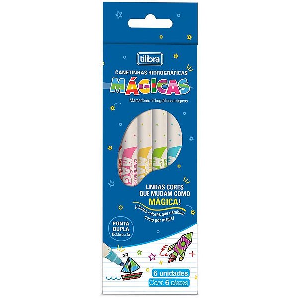 Caneta hidrografica magicas 6 cores 2 pontas - tilibra (pct.c/12)