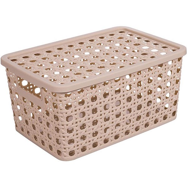 Caixa plastica multiuso palha indiana 29 l com tampa - plasutil (unidade)