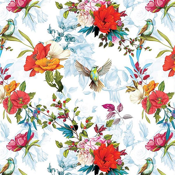 Papel presente bobina couche 60cm. mod.222 flores e passaro - gessele (bo-100mts)