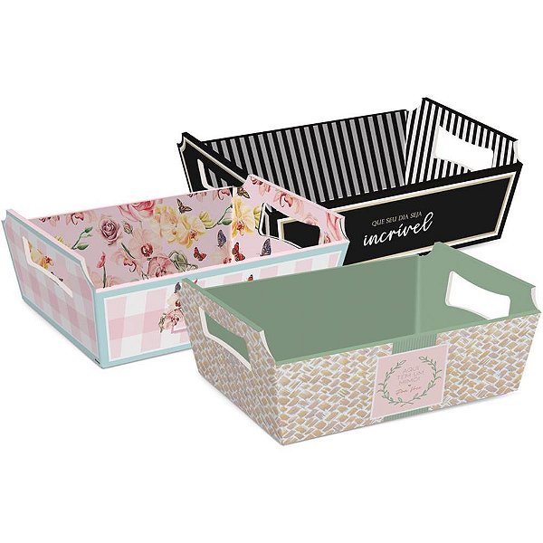 Cesta de papel sortida tam g 32x24x11cm - cromus (pct.c/10)