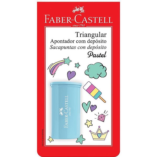 Apontador com deposito triangular 4cores pastel cart. - faber-castell (cx.c/24)