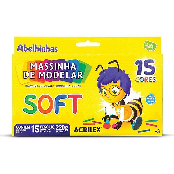 Massa para modelar soft 15 cores 220g. - acrilex (pct.c/06)