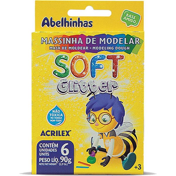Massa para modelar soft c/06 cores 90g. c/gliter - acrilex (pct.c/06)