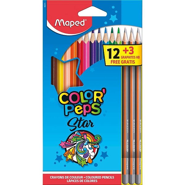 Lapis de cor triangular color peps 12 cores+3lapis pr - maped (pct.c/06)