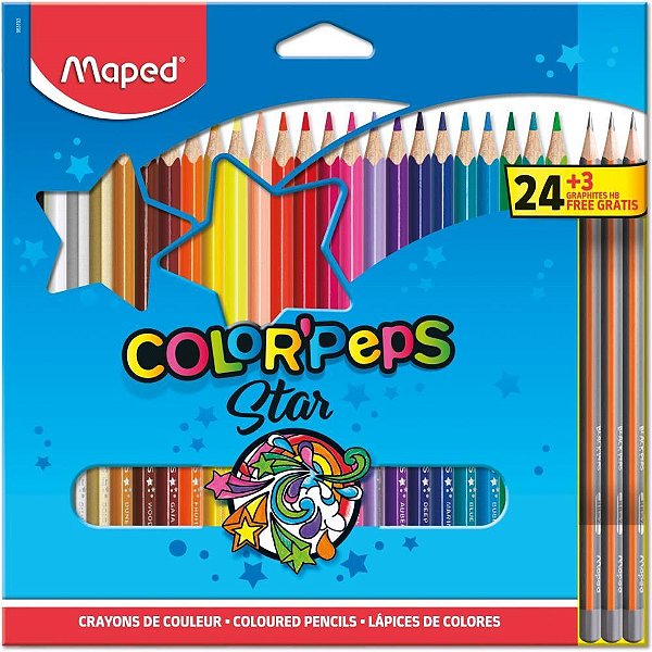 Lapis de cor triangular color peps 24 cores+3lapis pr - maped (pct.c/04)