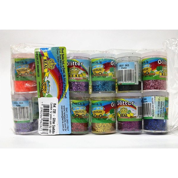 Glitter pvc sortido potes 3g. - real seda (pct.c/12)