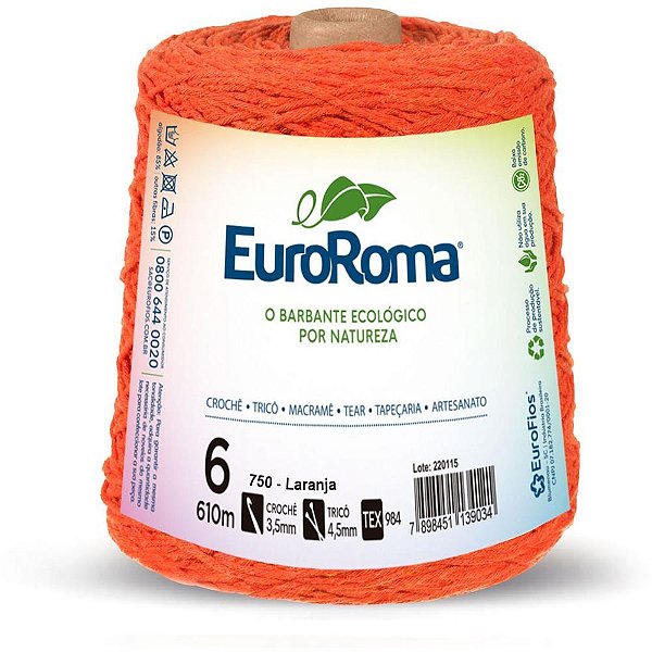 Barbante colorido 600g 4/6 fios 610m laranja - euroroma (unidade)