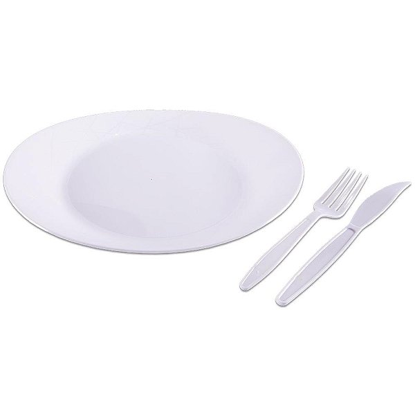 Kit festa descartavel churrasco prato+garfo+faca bc - prafesta (pct.c/10)