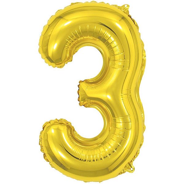 Balao metalizado numero 3 dourado 40cm. - make+ (unidade)