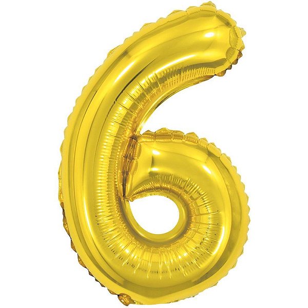 Balao metalizado numero 6 dourado 40cm. - make+ (unidade)