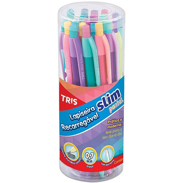 Lapiseira 0.7mm tris slim pastel 4 cores sort. - summit (pote-24)