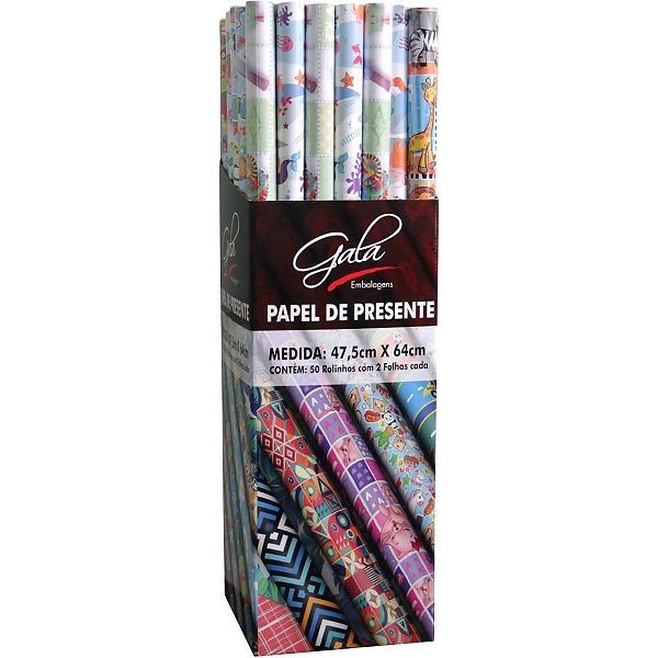 Papel presente 47,5x64cm infantil brilho c/2f - gala embalagens (dp.c/50)