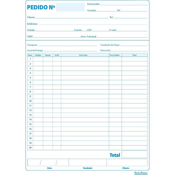 Impresso talao de pedido 1/18 multivias 50fls 139x209mm - pauta branca (pct.c/20)